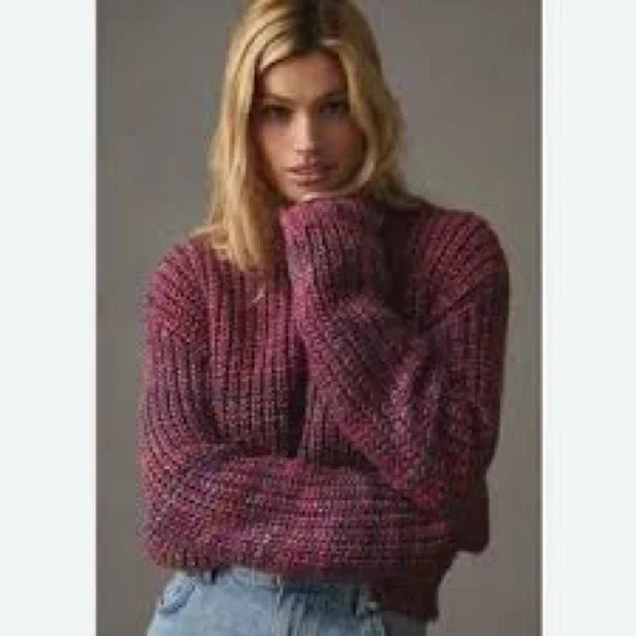 Anthropologie pink marled crewneck sweater xl - Picture 1 of 8